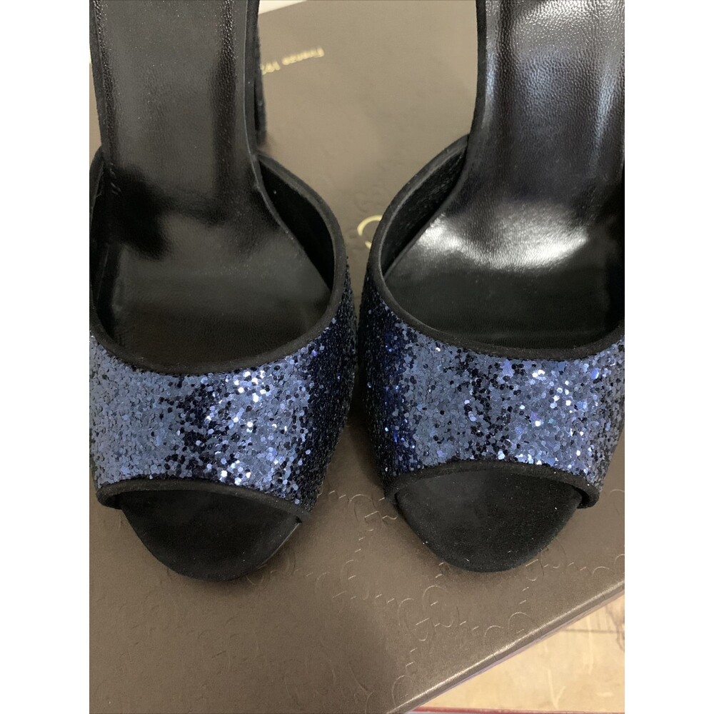 New Gucci Blue Sparkling Glitter Suede Ankle Strap Heel Sandal Size 38 - Picture 8 of 8